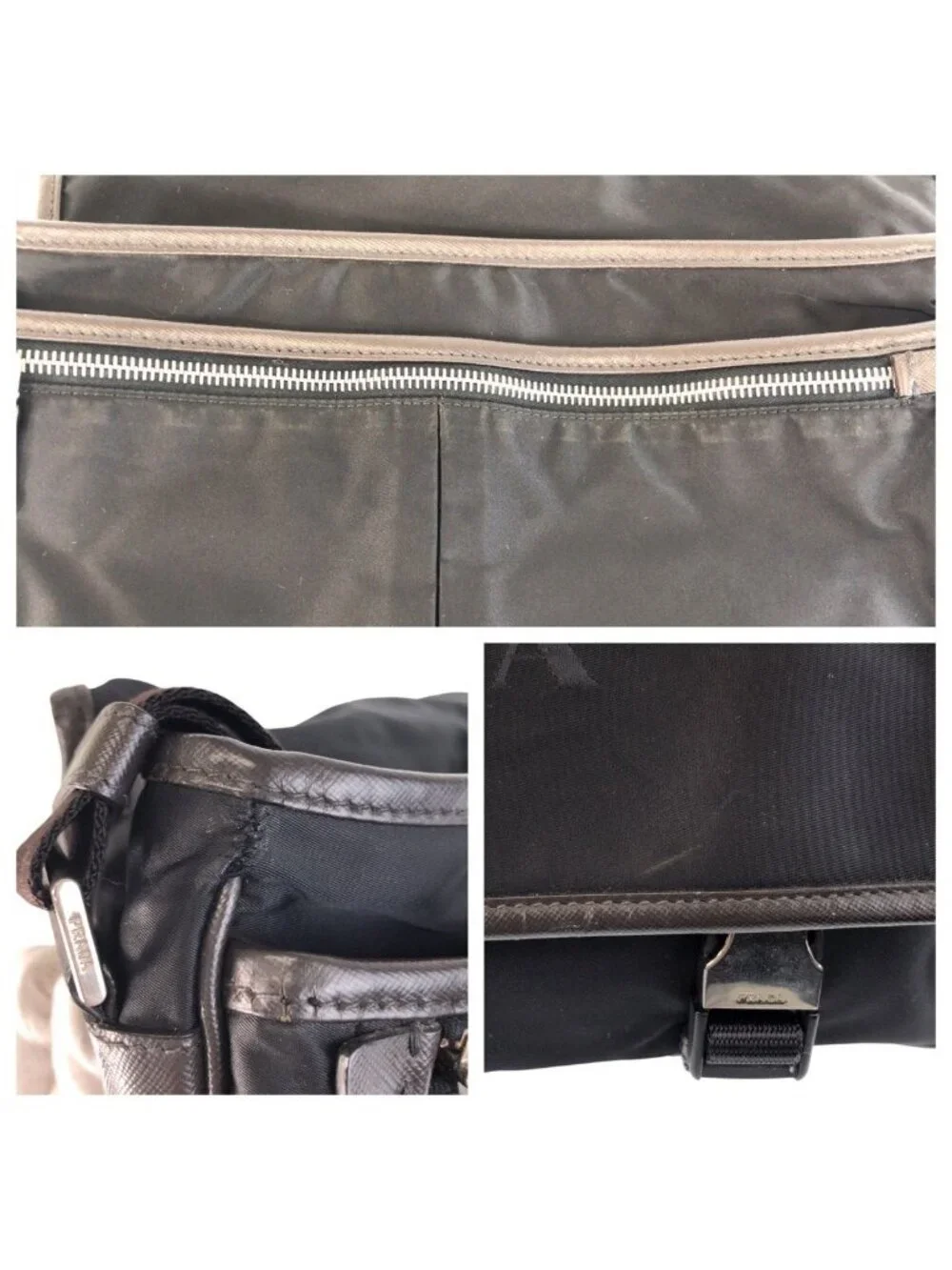 Prada Tessuto Black Silver Nylon Shoulder Bag